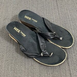 Dr. Weil Orthaheel Calm Sandal Womens Size 9 B Black Leather Slip on Thong Wedge